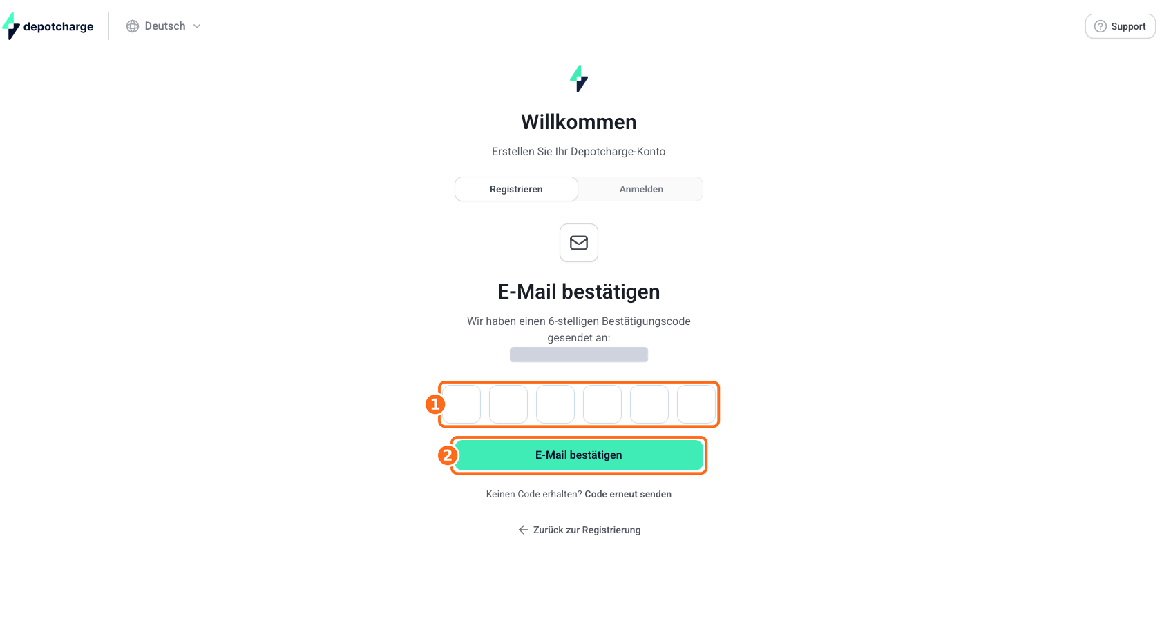 Screenshot: Registrierung