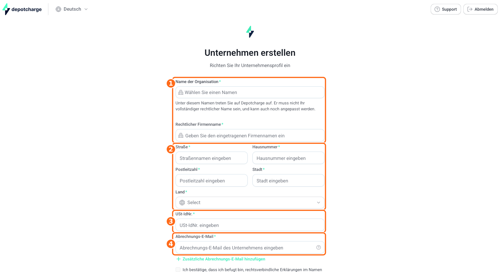 Screenshot: Registrierung