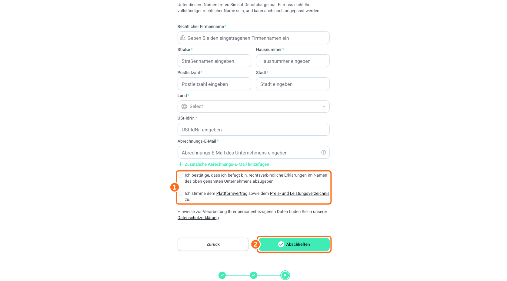Screenshot: Registrierung