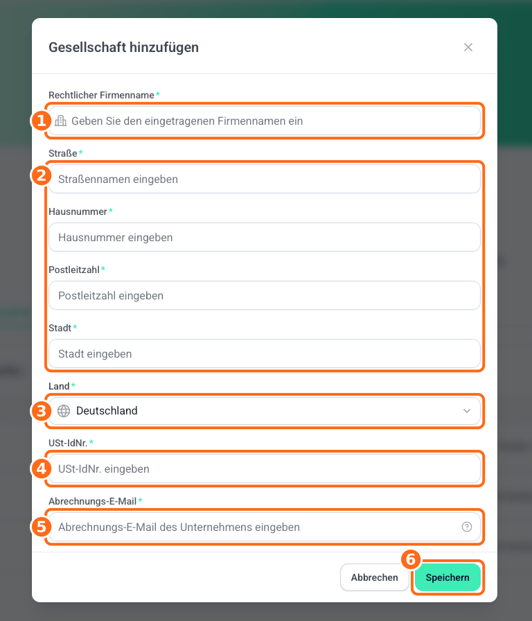 Screenshot: Gesellschaft anlegen