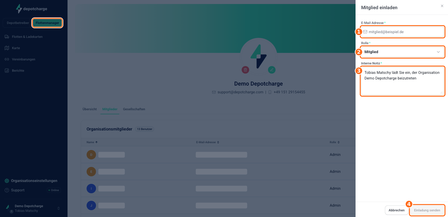 Screenshot: Mitglied einladen
