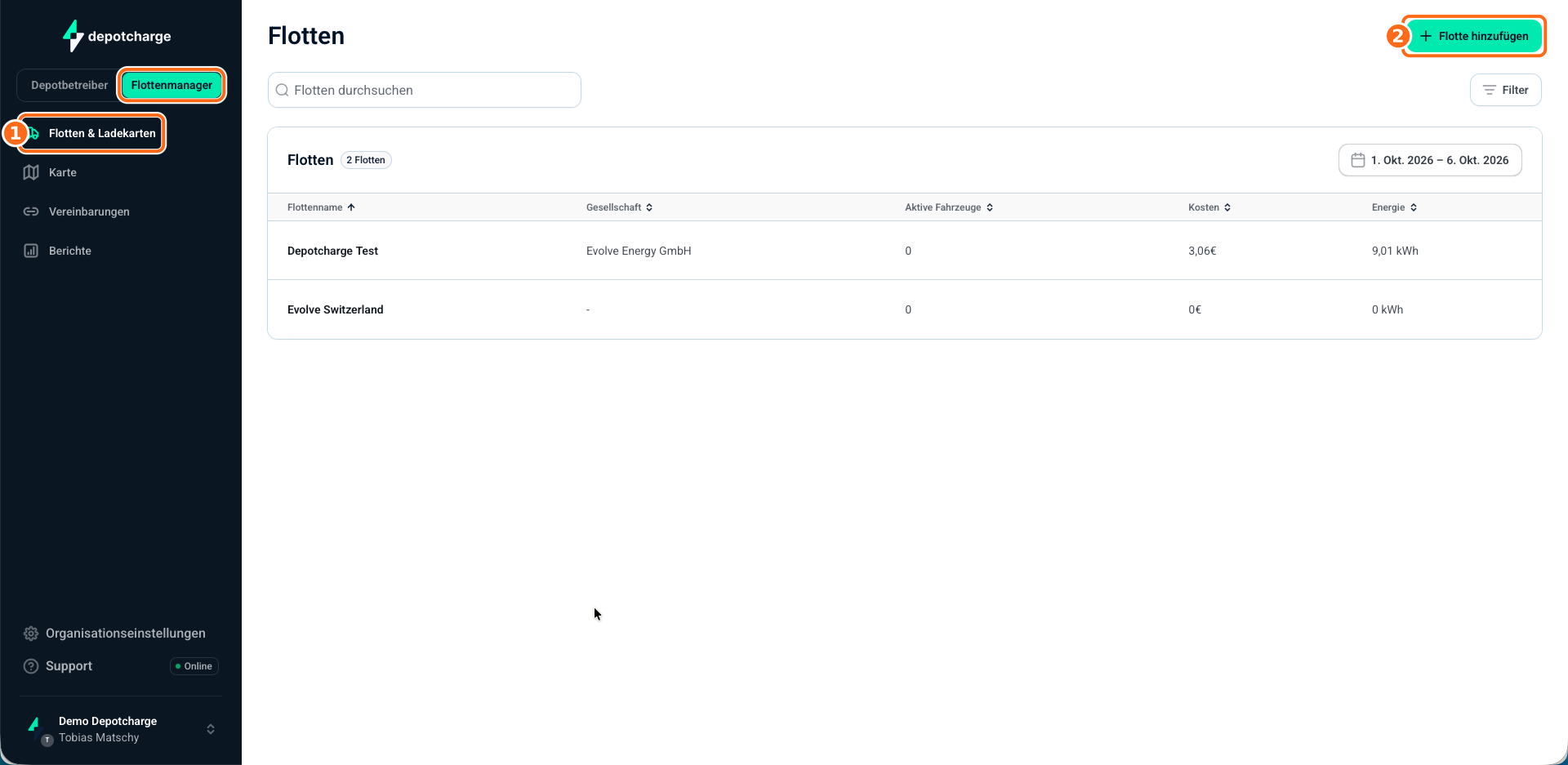 Screenshot: Flotte anlegen