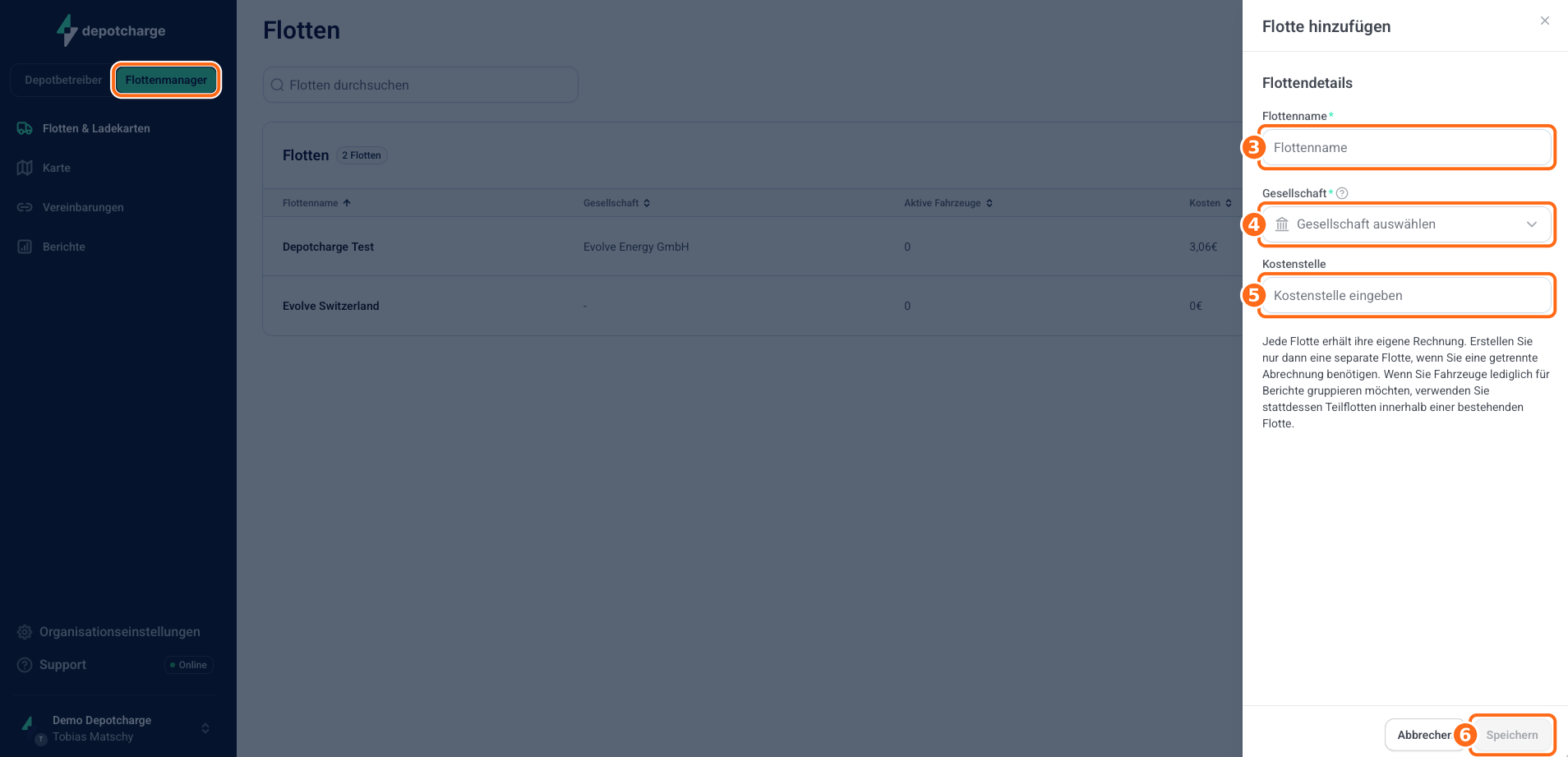 Screenshot: Flotte anlegen