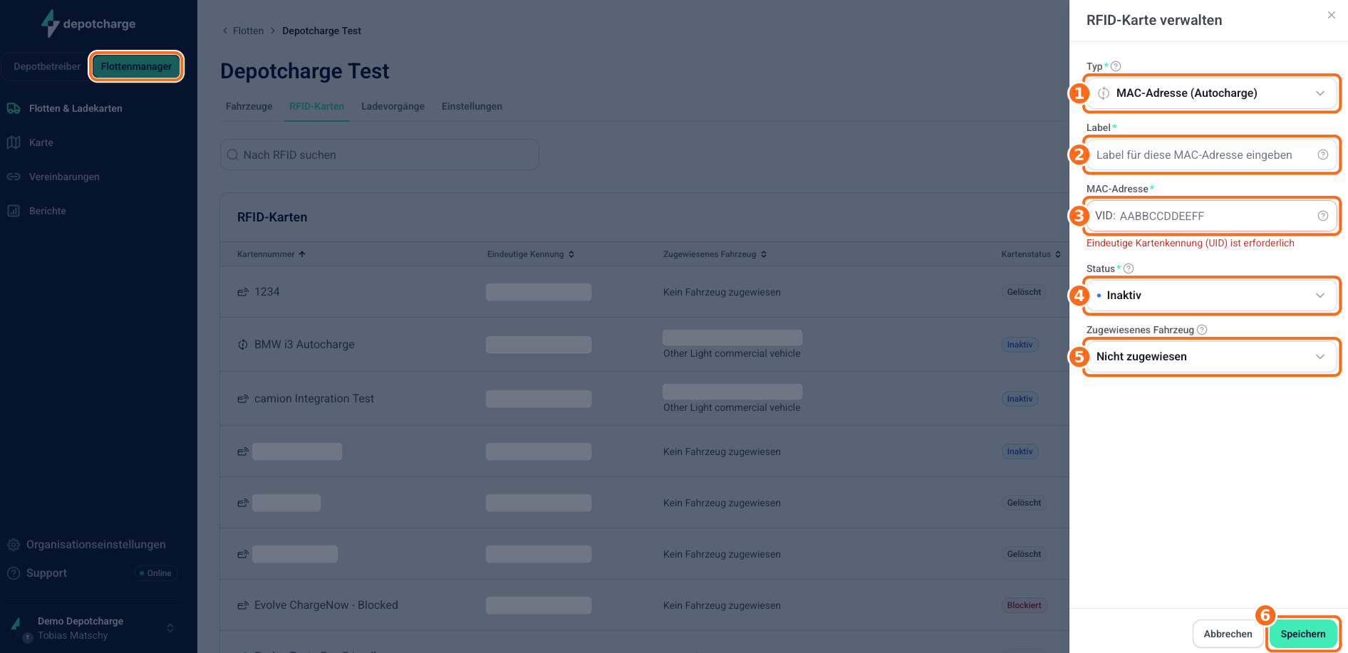 Screenshot: Autocharge hinzufuegen