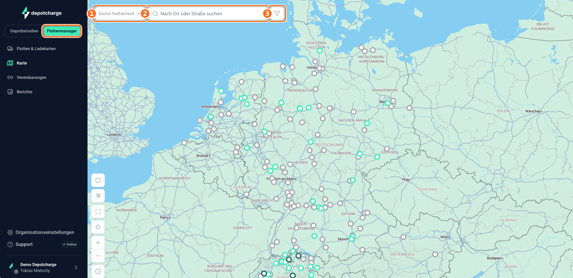 Screenshot: Standorte finden