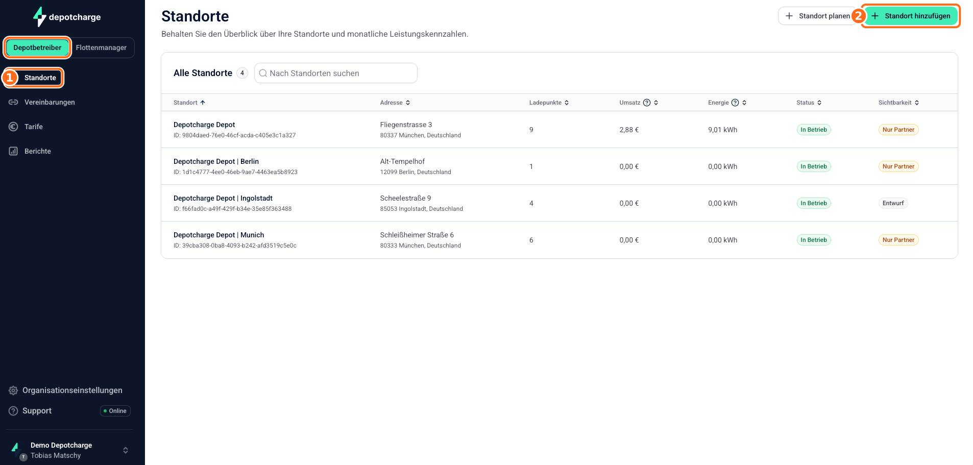 Screenshot: Standort anlegen