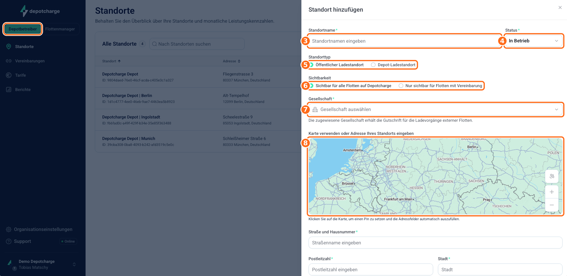Screenshot: Standort anlegen