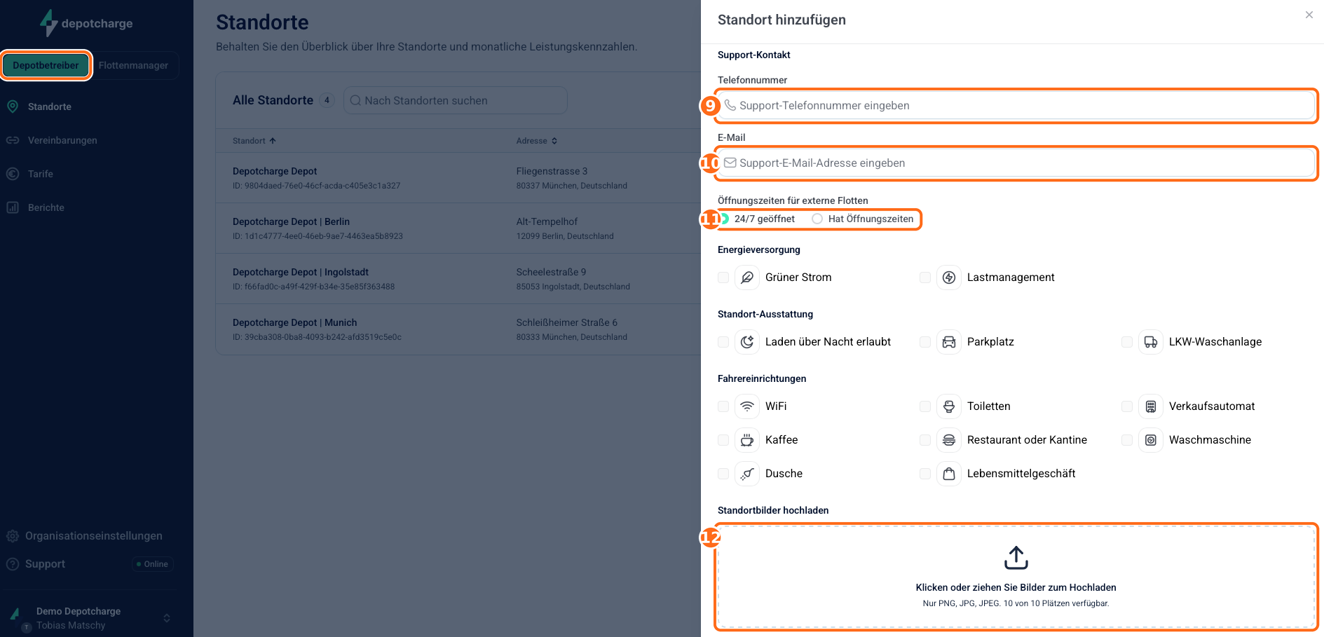 Screenshot: Standort anlegen