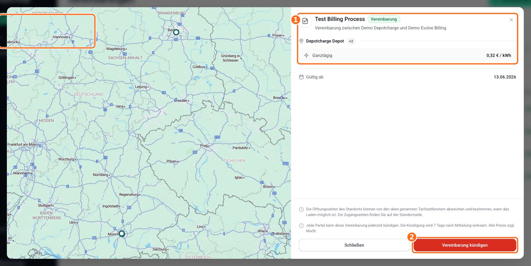 Screenshot: Vereinbarung kuendigen