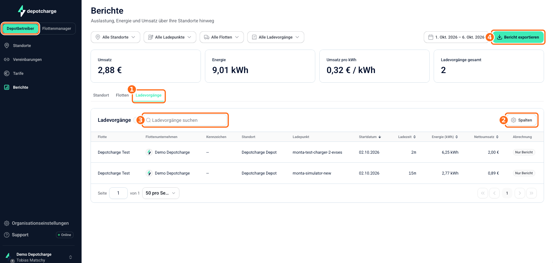 Screenshot: Berichte Ladevorgaenge