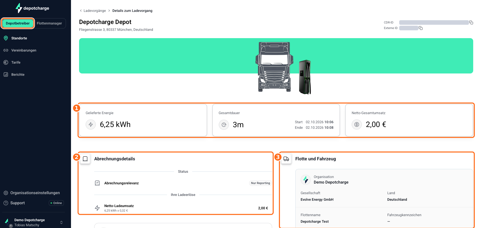 Screenshot: Ladevorgang Details