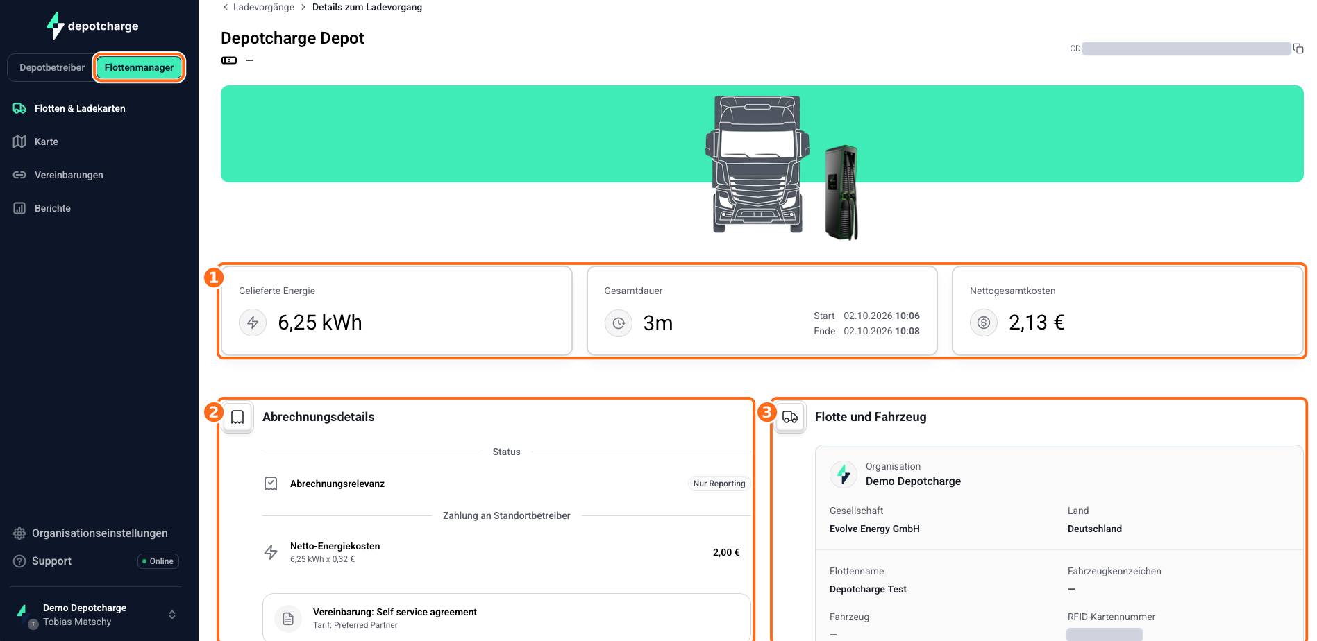 Screenshot: Ladevorgang Details